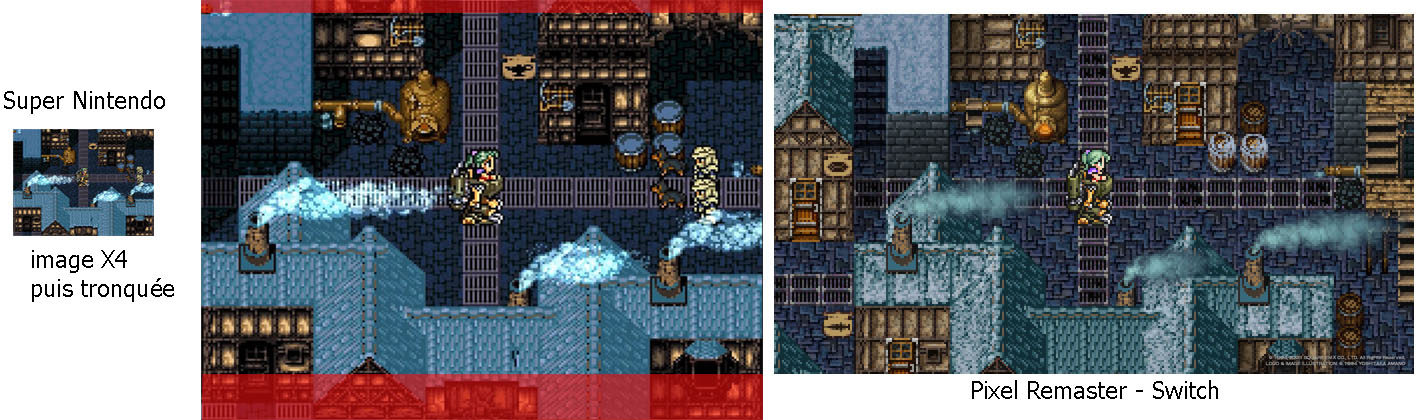 FF6 PR - Comparaison de l'affichage zoomé sur Pixel Remaster