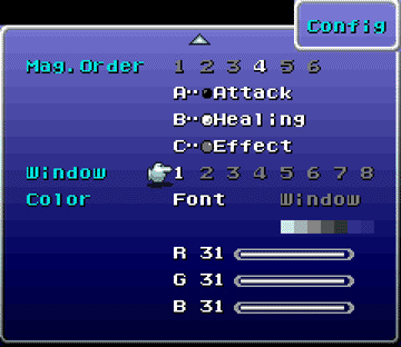 FF6 SNES - Les différents motifs de fond des fenêtres du jeu.